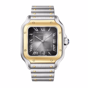 Cartier Santos De Cartier Watch, Large Model, Automatic Winding, Steel Case, Yellow Gold, Interchangeable Leather Strap
