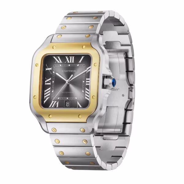 Cartier Santos De Cartier Watch, Large Model, Automatic Winding, Steel Case, Yellow Gold, Interchangeable Leather Strap - Image 7