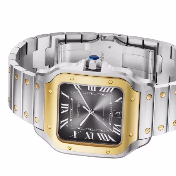 Cartier Santos De Cartier Watch, Large Model, Automatic Winding, Steel Case, Yellow Gold, Interchangeable Leather Strap - Image 3