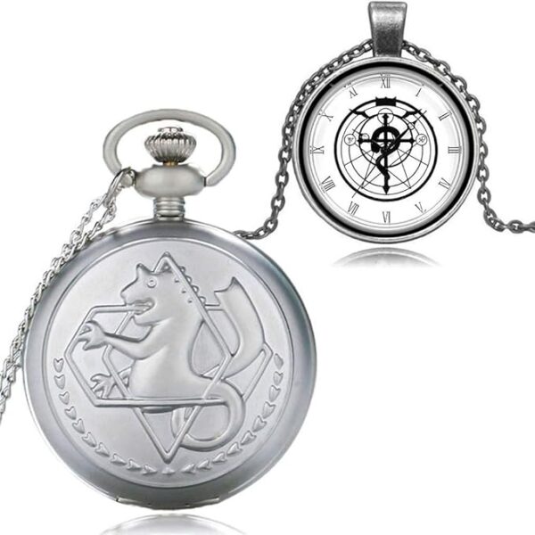 SIBOSUN Vintage Fullmetal Alchemist Pocket Watch with Silver Case Quartz White Dial and Chain - Image 5
