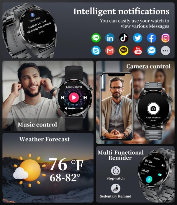 LIGE 1.43'' AMOLED Smart Watch for Men with 3 Straps and Answer/Make Call,Fitness Watch 100+ Sports Modes,Heart Rate/SpO2/Sleep Monitor Smartwatch for Android iOS Phones - Image 3