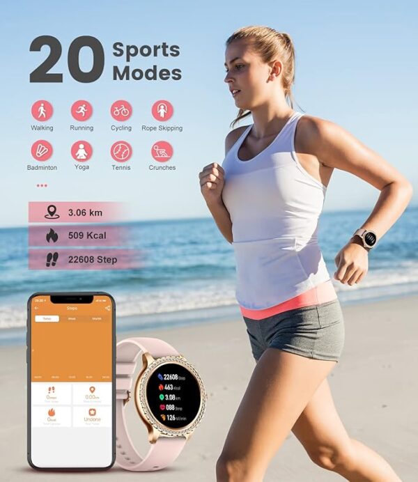 LIGE Smart Watch for Women, Bluetooth Call 1.32" Ladies Fitness Watch with Blood Pressure/Oxygen/Heart Rate Monitor Pedometer, IP67 Waterproof Sports Smartwatch Compatible for Android iOS Phones - Image 4