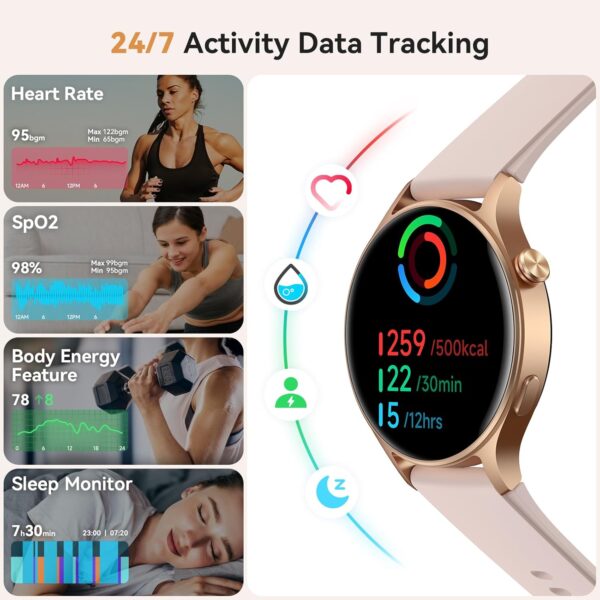 Aeac Smart Watch for Women, AMOLED Ultra-Clear Screen Activity Trackers with Heart Rate/Sleep/SpO2 Monitor, Smartwatch for iPhone/Samsung/Android, 110+ Sport Modes 3ATM Waterproof Fitness Watch - Image 8