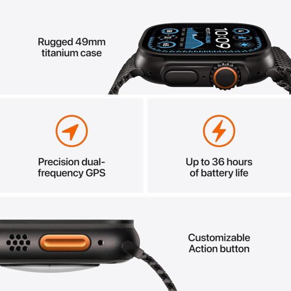 Apple Watch Ultra 2 GPS + Cellular 49mm Smartwatch, Sports Watch with Black with Rugged Titanium Case with Black Ocean Band. Fitness Tracker, Precision GPS, Extra-Long Battery Life - Image 5