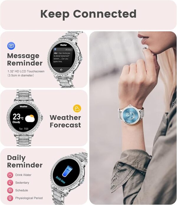 LIGE Smart Watch for Women, Bluetooth Call 1.32" Ladies Fitness Watch with Blood Pressure/Oxygen/Heart Rate Monitor Pedometer, IP67 Waterproof Sports Smartwatch Compatible for Android iOS Phones - Image 5