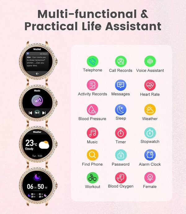 LIGE Smart Watch for Women, Bluetooth Call 1.32" Ladies Fitness Watch with Blood Pressure/Oxygen/Heart Rate Monitor Pedometer, IP67 Waterproof Sports Smartwatch Compatible for Android iOS Phones - Image 8