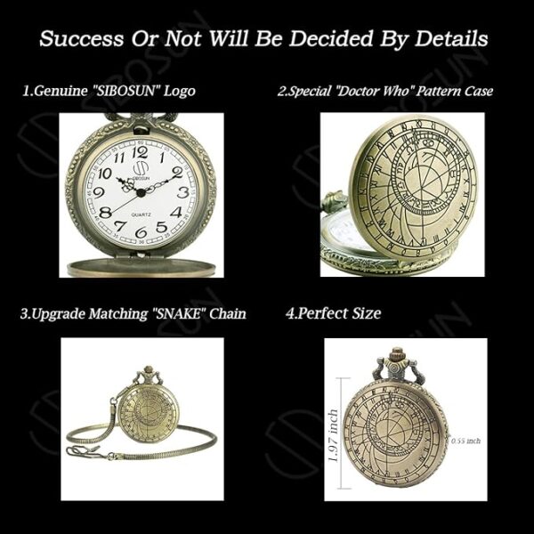 SIBOSUN Vintage Dr Who Pocket Watch with Bronze Case Quartz White Dial and Chain, Doctor who Watch with Gift Box - Image 6