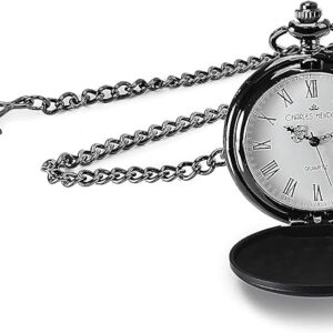 Charles Hendon Personalised Engraved Black Matte Finish Roman Pocket Watch