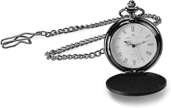 Charles Hendon Personalised Engraved Black Matte Finish Roman Pocket Watch