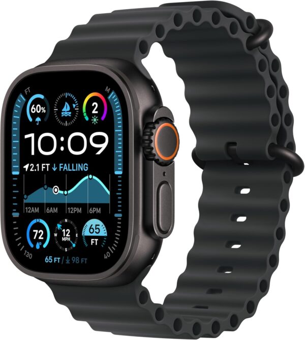 Apple Watch Ultra 2 GPS + Cellular 49mm Smartwatch, Sports Watch with Black with Rugged Titanium Case with Black Ocean Band. Fitness Tracker, Precision GPS, Extra-Long Battery Life
