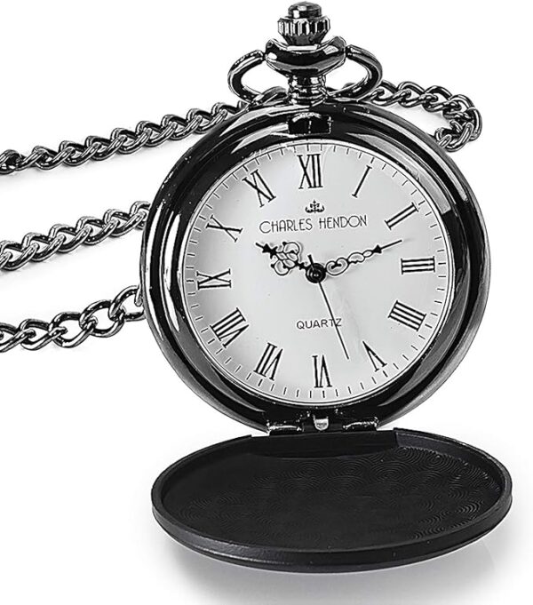 Charles Hendon Personalised Engraved Black Matte Finish Roman Pocket Watch - Image 3