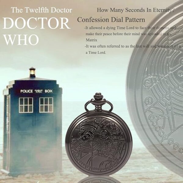 SIBOSUN Vintage Dr Who Pocket Watch with Black Case Quartz White Dial and Chain, Doctor who Watch with Gift Box - Image 6