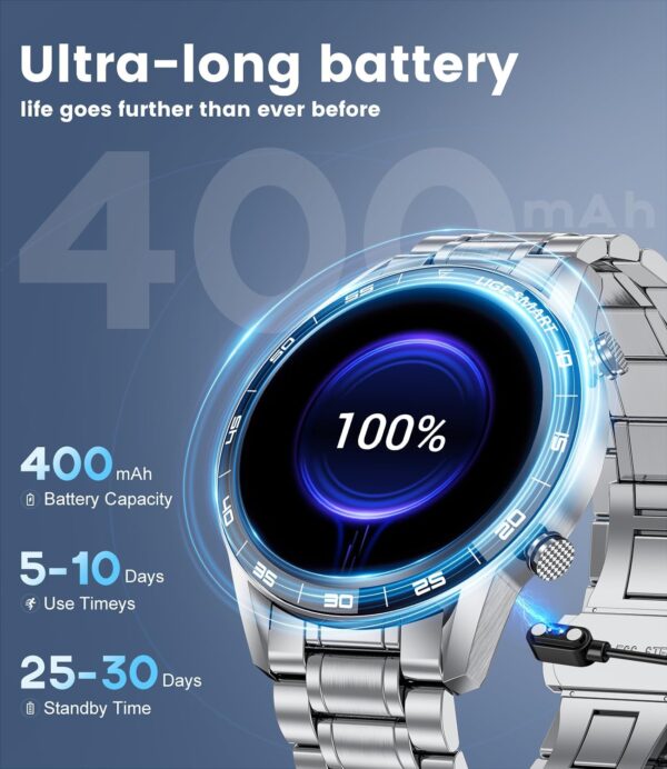 LIGE Smart Watch for Men with Answer/Make Call, 1.43 AMOLED Display, Fitness Watch 100+ Sports Modes, Heart Rate Blood Oxygen Sleep Monitor Smartwatch for Android iOS Phones, Silver - Image 3
