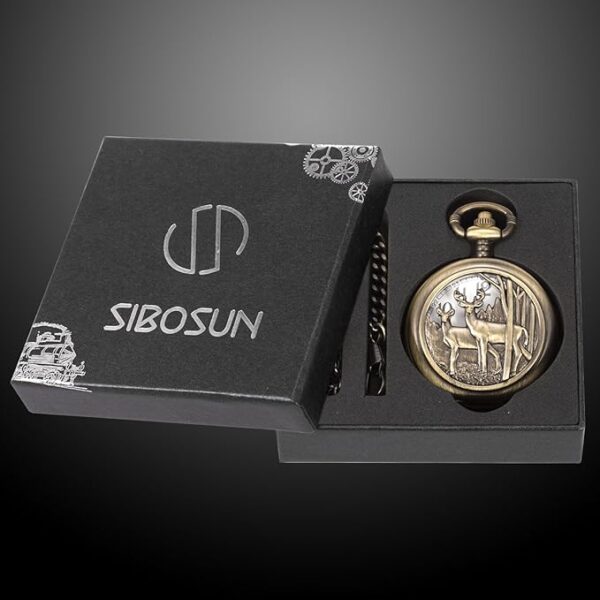 SIBOSUN Vintage Dr Who Pocket Watch with Bronze Case Quartz White Dial and Chain - Image 2