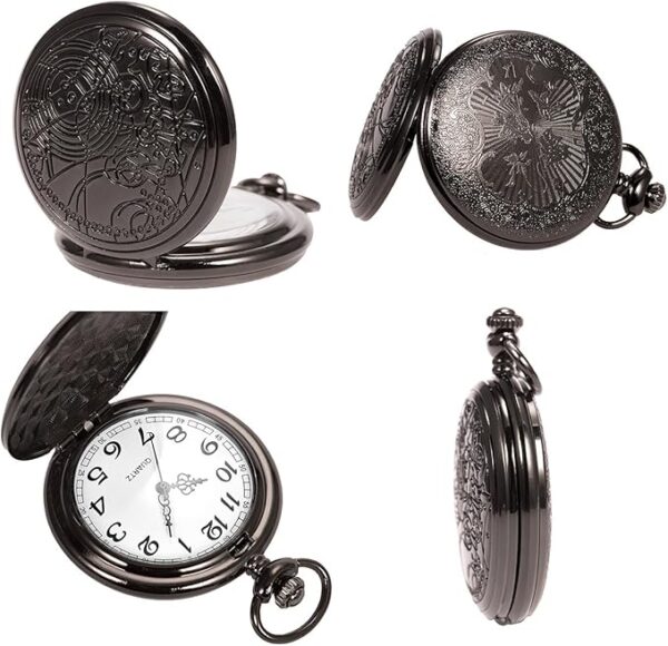 SIBOSUN Vintage Dr Who Pocket Watch with Black Case Quartz White Dial and Chain, Doctor who Watch with Gift Box - Image 4