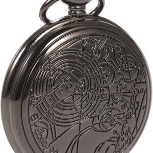 SIBOSUN Vintage Dr Who Pocket Watch with Black Case Quartz White Dial and Chain, Doctor who Watch with Gift Box