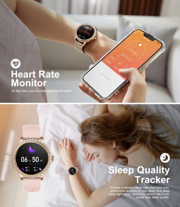 LIGE Smart Watch for Women, Bluetooth Call 1.32" Ladies Fitness Watch with Blood Pressure/Oxygen/Heart Rate Monitor Pedometer, IP67 Waterproof Sports Smartwatch Compatible for Android iOS Phones - Image 3