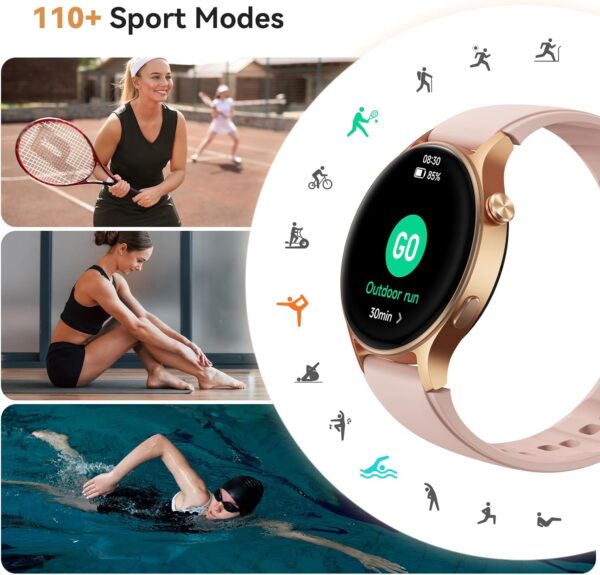 Aeac Smart Watch for Women, AMOLED Ultra-Clear Screen Activity Trackers with Heart Rate/Sleep/SpO2 Monitor, Smartwatch for iPhone/Samsung/Android, 110+ Sport Modes 3ATM Waterproof Fitness Watch - Image 5