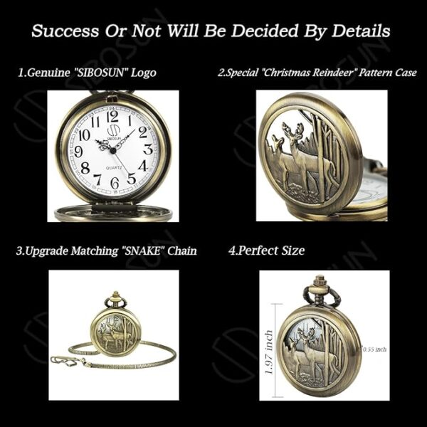 SIBOSUN Vintage Dr Who Pocket Watch with Bronze Case Quartz White Dial and Chain - Image 5