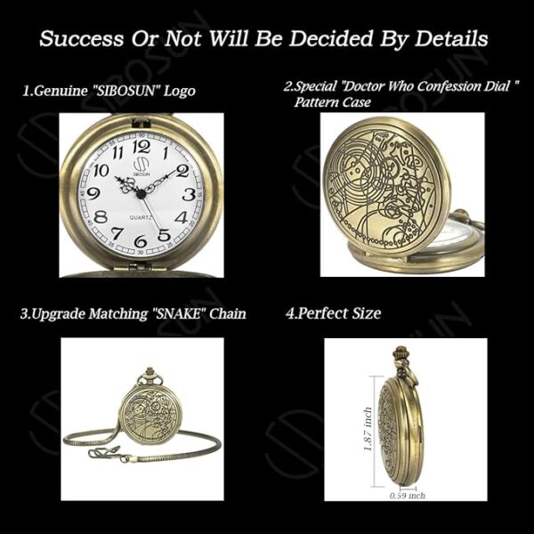 SIBOSUN Vintage Dr Who Pocket Watch with Bronze Case Quartz White Dial and Chain, Doctor who Watch with Gift Box - Image 6