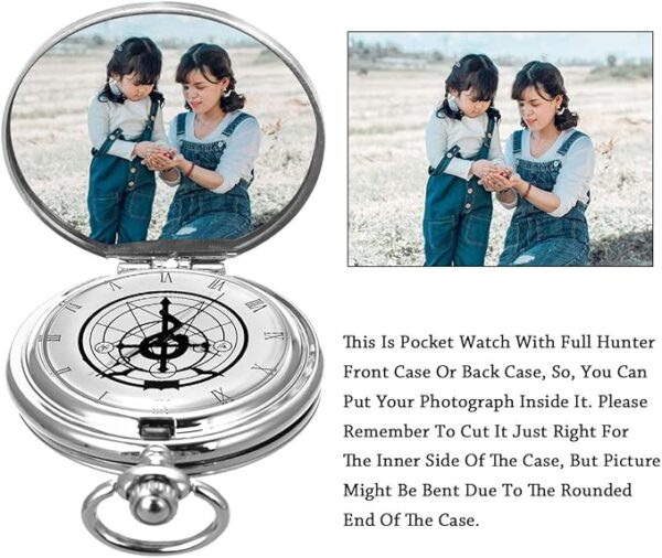 SIBOSUN Vintage Fullmetal Alchemist Pocket Watch with Silver Case Quartz White Dial and Chain - Image 4