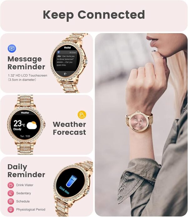 LIGE Smart Watch for Women, Bluetooth Call 1.32" Ladies Fitness Watch with Blood Pressure/Oxygen/Heart Rate Monitor Pedometer, IP67 Waterproof Sports Smartwatch Compatible for Android iOS Phones - Image 5
