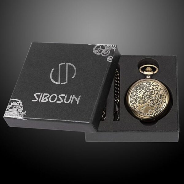 SIBOSUN Vintage Dr Who Pocket Watch with Bronze Case Quartz White Dial and Chain, Doctor who Watch with Gift Box - Image 2