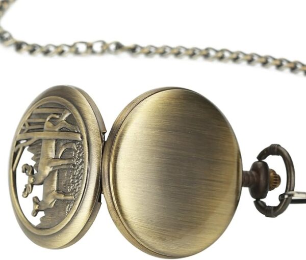 SIBOSUN Vintage Dr Who Pocket Watch with Bronze Case Quartz White Dial and Chain - Image 4
