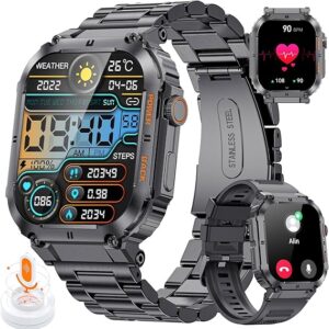 LIGE Military Smart Watch for Men(Answer/Dial Calls),1.96'' HD touch screen,100+ Sports Modes,400 mAh Smartwatch with Heart Rate/SpO2/Blood Pressure,5ATM Waterproof Fitness Watch for Android/iOS