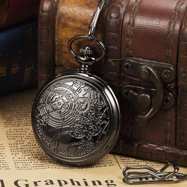 SIBOSUN Vintage Dr Who Pocket Watch with Black Case Quartz White Dial and Chain, Doctor who Watch with Gift Box - Image 5