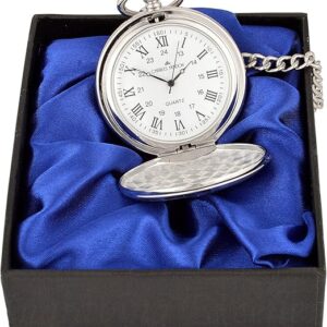 Charles Hendon Personalised Engraved Pocket Watch with Roman Numbers and Spare Battery Gold or Silver, with Satin Box or Without, with Free Engraving