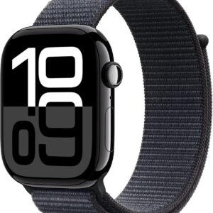 Apple Watch Series 10 GPS 42 mm Smartwatch with Jet Black Aluminium Case with Ink Sport Loop - One Size. Fitness Tracker, ECG App, Always-On Retina Display, Carbon Neutral