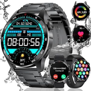 LIGE 1.43'' AMOLED Smart Watch for Men with 3 Straps and Answer/Make Call,Fitness Watch 100+ Sports Modes,Heart Rate/SpO2/Sleep Monitor Smartwatch for Android iOS Phones