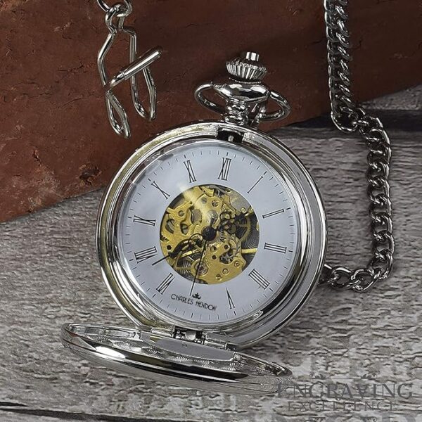Charles Hendon Personalised Mechanical Pocket Watches - Gold, Silver or Rose Gold - Free Box and Engraving - Groomsmen Gift - Image 4