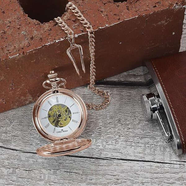 Charles Hendon Personalised Mechanical Pocket Watches - Gold, Silver or Rose Gold - Free Box and Engraving - Groomsmen Gift - Image 4